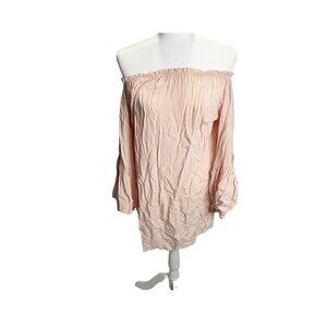 Black Bead Pink Boho Mini Shift Dress M Bell Sleeve Off The Shoulder